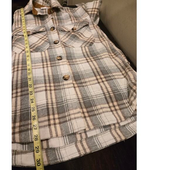 Anthropologie THML Fleece Button Down Shacket Shirt Jacket Plaid Pockets XS - Picture 9 of 9